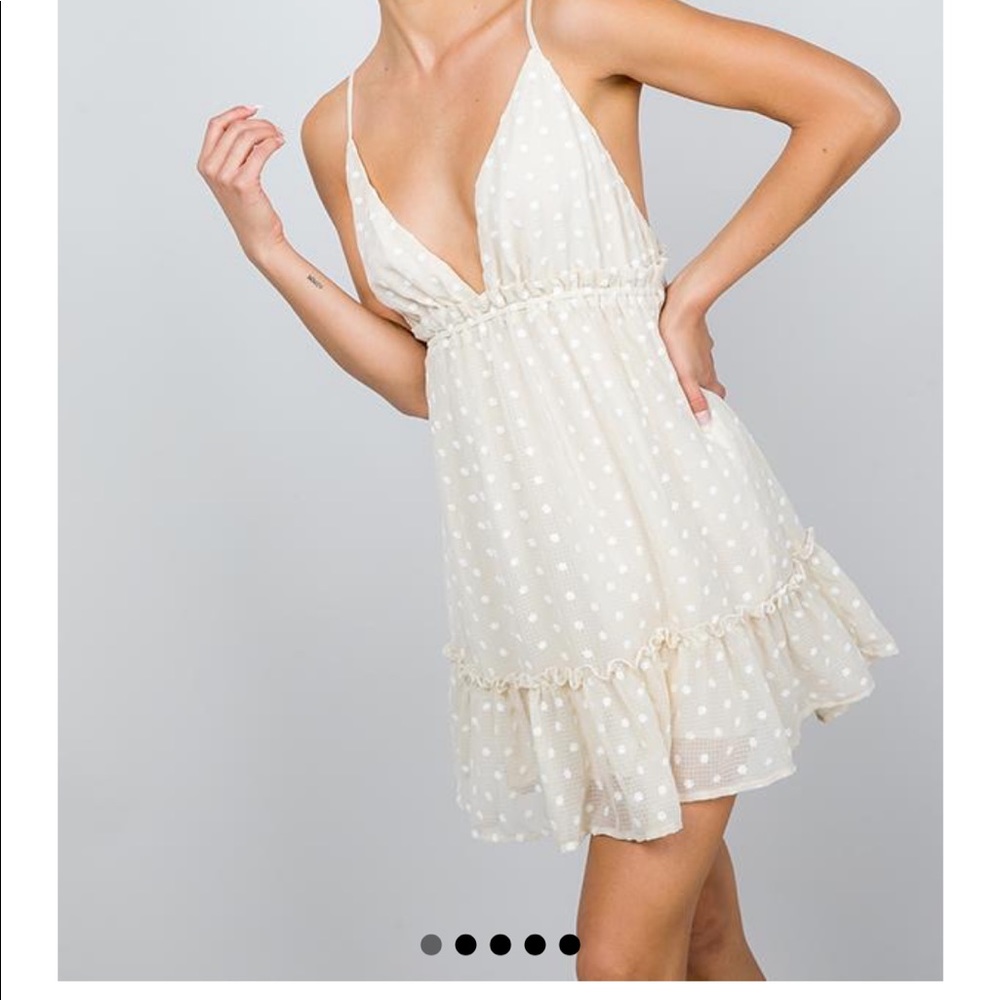 Tan dress with white dots